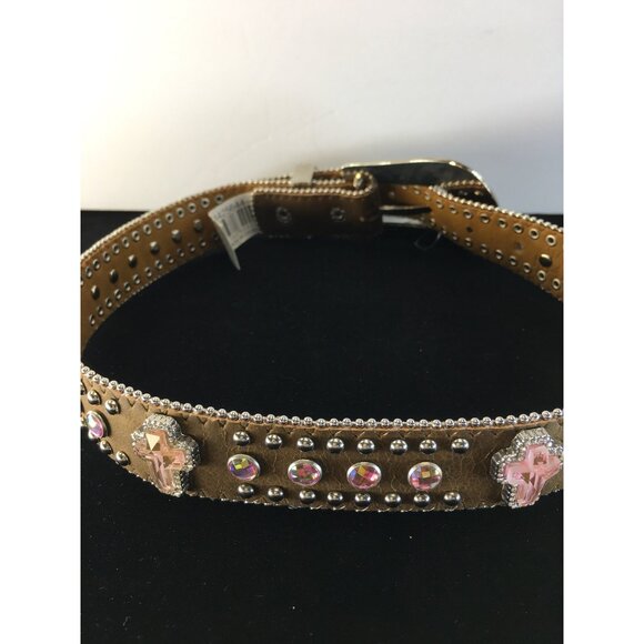 Nocona Western Belt with Buckle Beads Studs & Rhinestones Brown Size 24in NWT - Picture 4 of 13